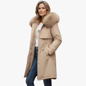 Chaqueta de invierno para mujer con cuello de piel sintética