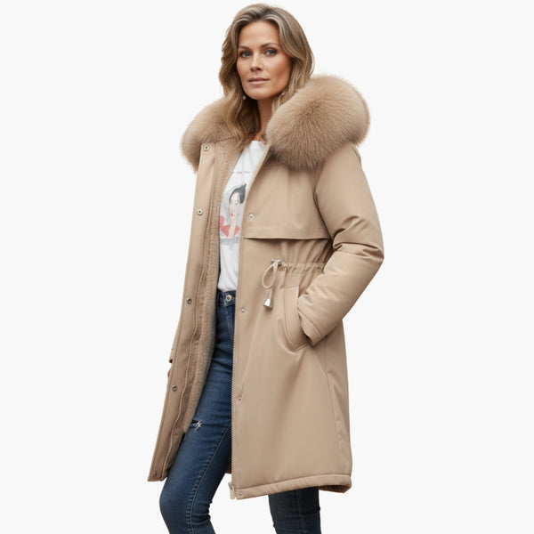 Chaqueta de invierno para mujer con cuello de piel sintética