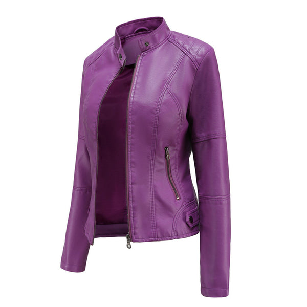 Classic Zip-Up Slim Fit Casual Moto Jacket for Women