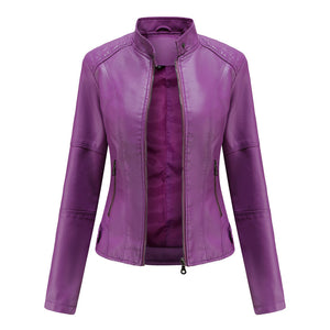 Classic Zip-Up Slim Fit Casual Moto Jacket for Women