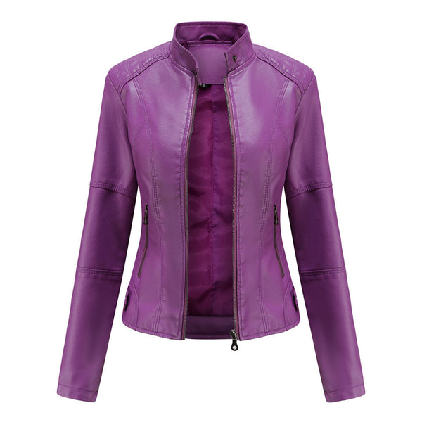 Classic Zip-Up Slim Fit Casual Moto Jacket for Women