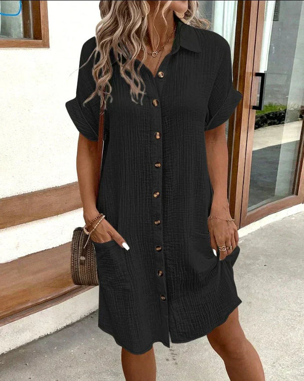 Women’s Button Front Shirt Dress Everyday Casual Style