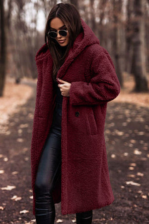 Women's Teddy Hooded Coat with Wide Lapels