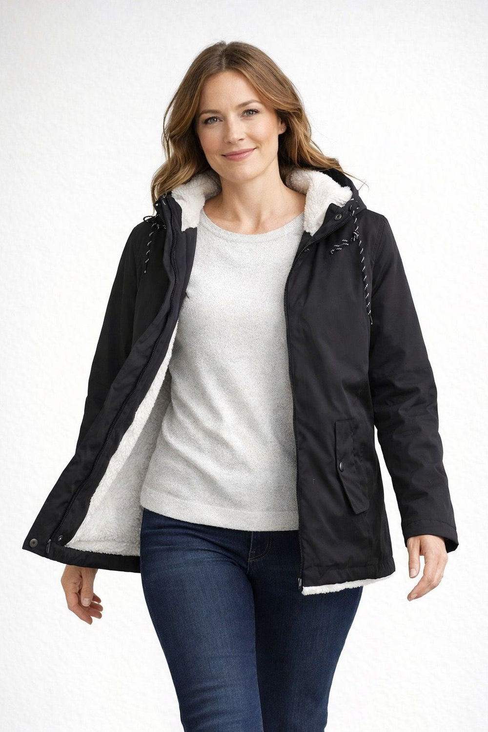 Chaqueta de invierno para mujer con capucha y forro de polar