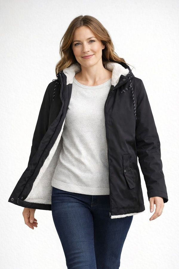 Chaqueta de invierno para mujer con capucha y forro de polar
