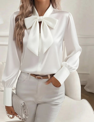 Blusa elegante con lazo y manga larga para mujer
