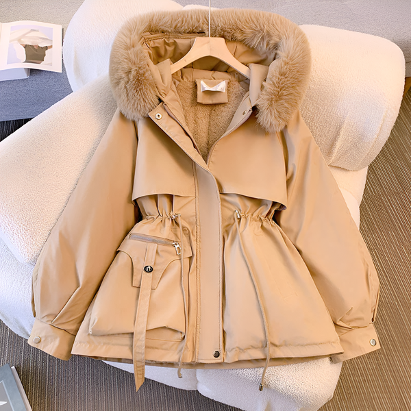 Women's Winter Coat Drawstring Waist Faux Fur