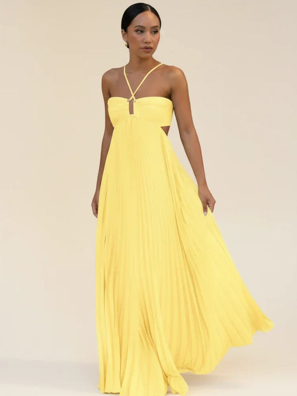 Women's Bohemian Halter Ruched Bodice Maxi Dress