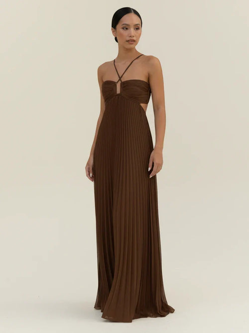Women's Bohemian Halter Ruched Bodice Maxi Dress