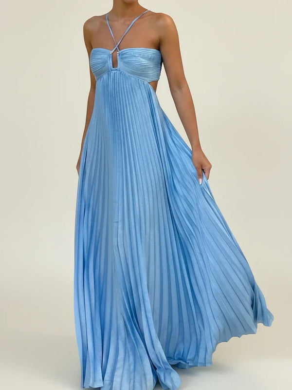 Women's Bohemian Halter Ruched Bodice Maxi Dress