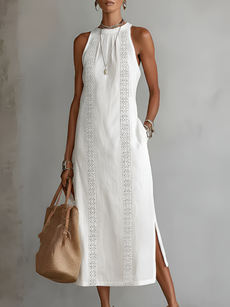 Women’s Elegant High Neck Maxi Dress with Side Slit
