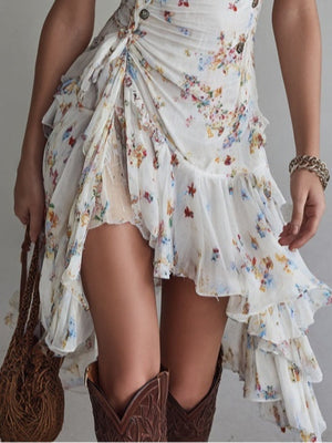 Women's Floral Asymmetric Ruffle Mini Dress