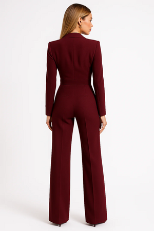 Elegant Tailored Fit Women’s Jumpsuit V-Neck Long Sleeve Wide Leg
