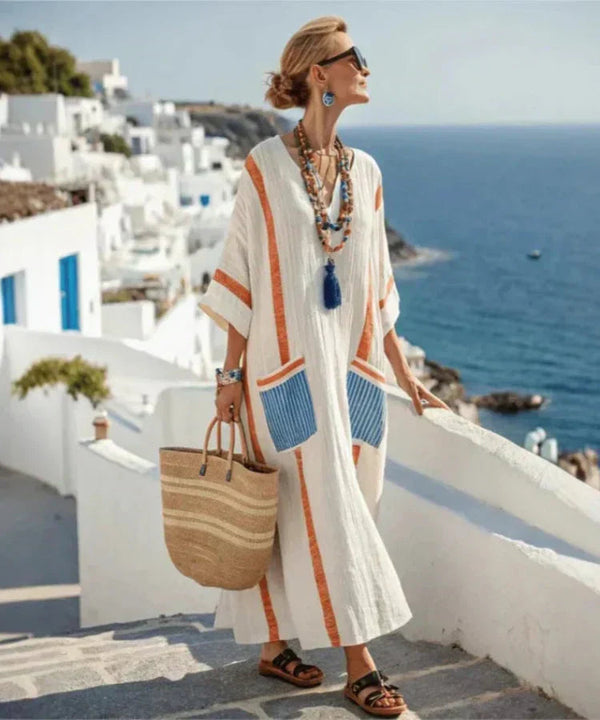 Women's V-Neck Striped Summer Maxi Dress