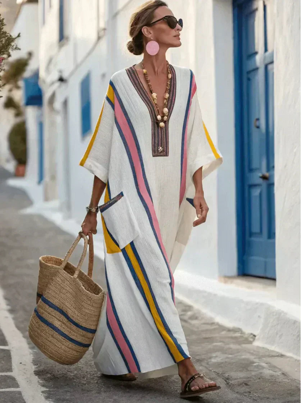 Women's V-Neck Striped Summer Maxi Dress