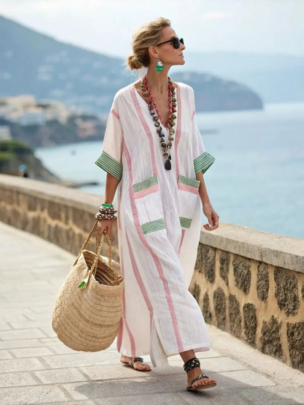 Women's V-Neck Striped Summer Maxi Dress