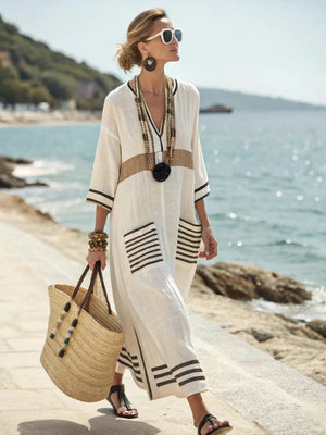 Women's V-Neck Striped Summer Maxi Dress