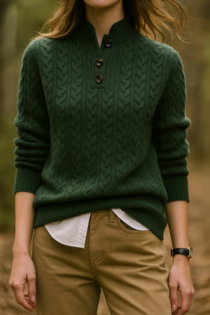 Classic Cable Knit Button-Neck Sweater