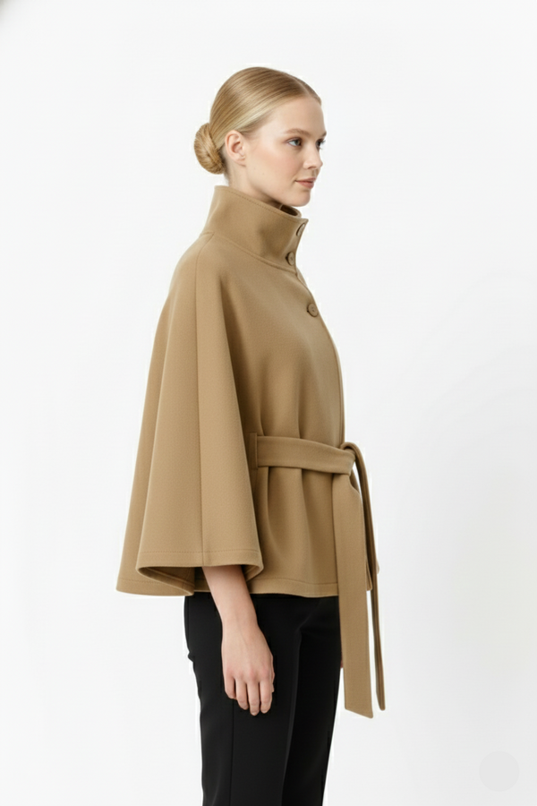Elegant Belted Cape Coat for Women