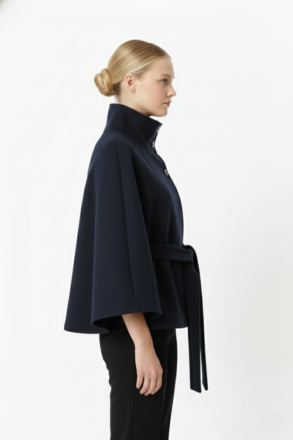 Elegant Belted Cape Coat for Women