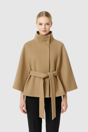 Elegant Belted Cape Coat for Women