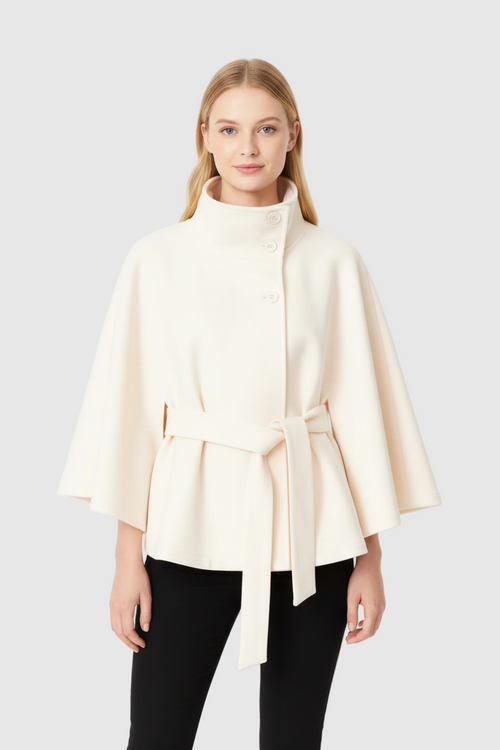 Elegant Belted Cape Coat for Women