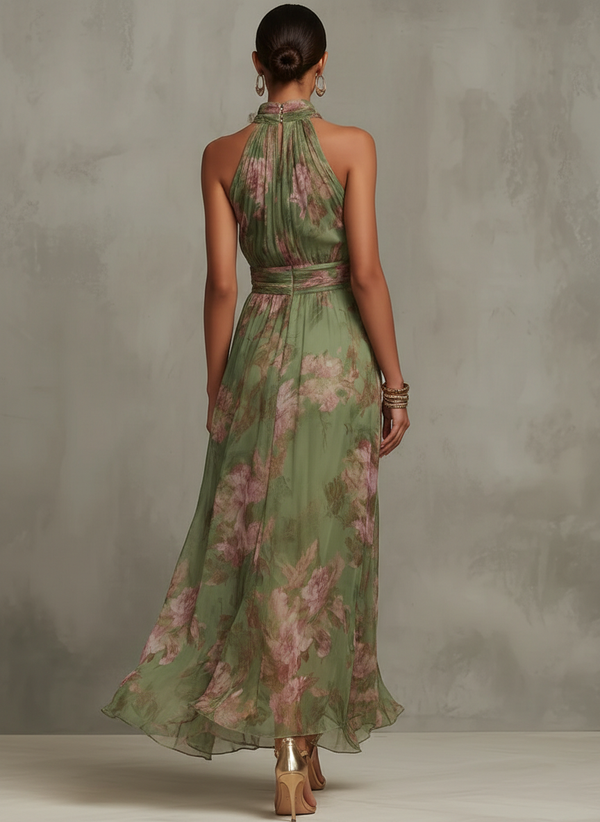 Women's Floral Maxi Dress with Halter Neckline