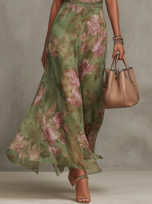 Women's Floral Maxi Dress with Halter Neckline