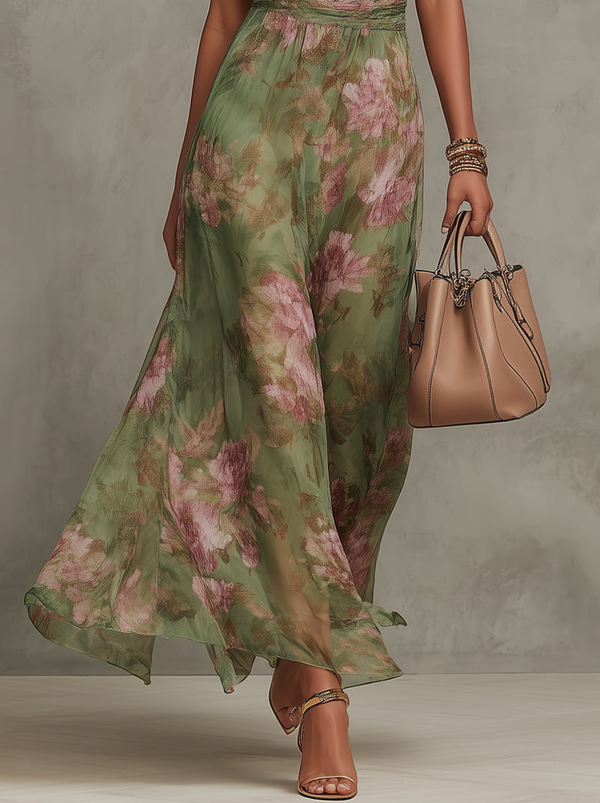 Women's Floral Maxi Dress with Halter Neckline