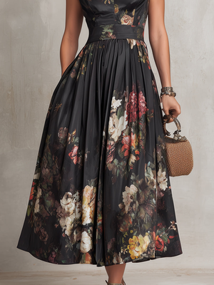 Women's Floral Midi Dress with High Neck
