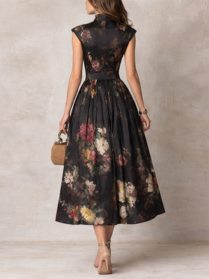 Women's Floral Midi Dress with High Neck