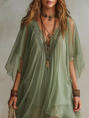 Women's Chiffon V-Neck Boho Mini Dress