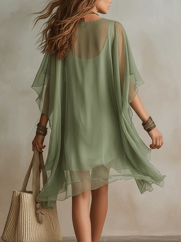 Women's Chiffon V-Neck Boho Mini Dress