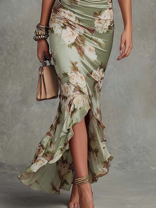 Vestido largo floral para mujer con escote cruzado