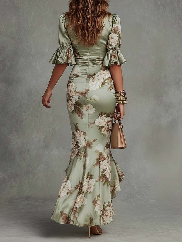Vestido largo floral para mujer con escote cruzado