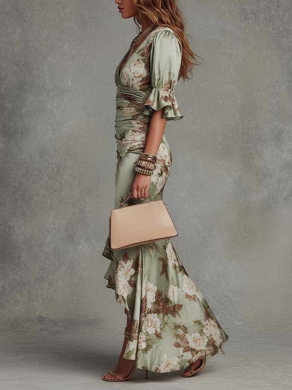 Vestido largo floral para mujer con escote cruzado