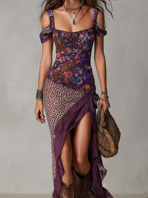 Women's Bohemian Floral Off-Shoulder Maxi Dress