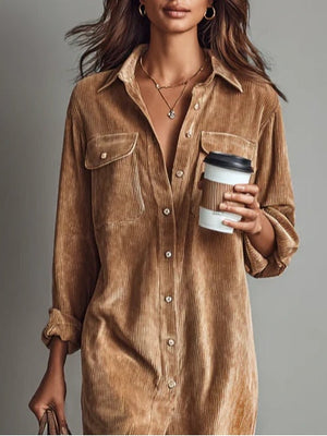 Women's Corduroy Button-Front Shirt Midi Dress