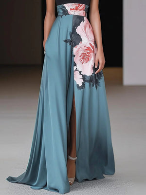 Women’s Elegant Floral Halter Neck Maxi Evening Dress