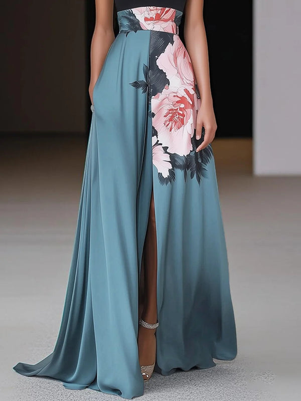 Women’s Elegant Floral Halter Neck Maxi Evening Dress