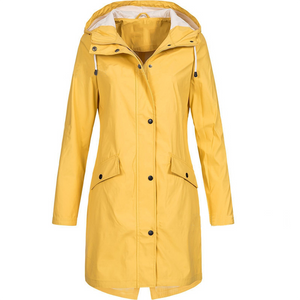 Hooded Rain Jacket Waterproof Casual Longline for Women