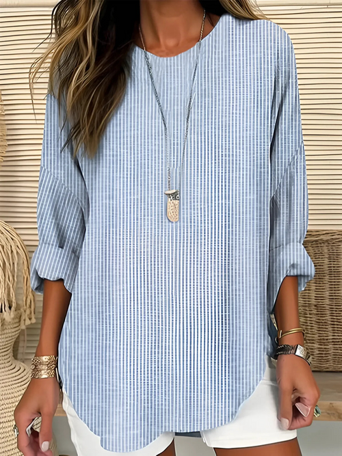 Women’s Casual Striped Oversized Long Sleeve Blouse