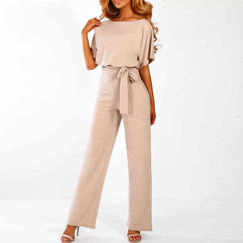 Mono elegante para mujer con cinturón y silueta de pierna ancha