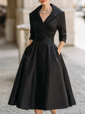 Women's Elegant Wrap Long Sleeve Midi Dress