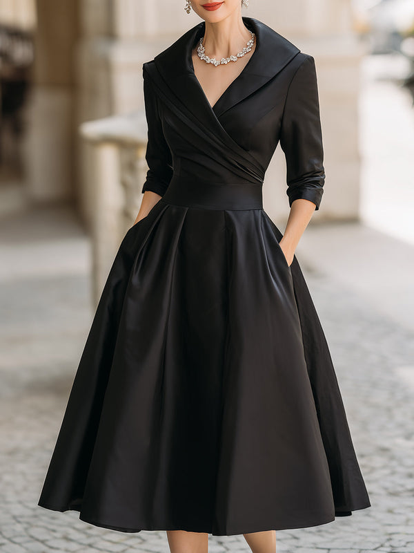 Women's Elegant Wrap Long Sleeve Midi Dress
