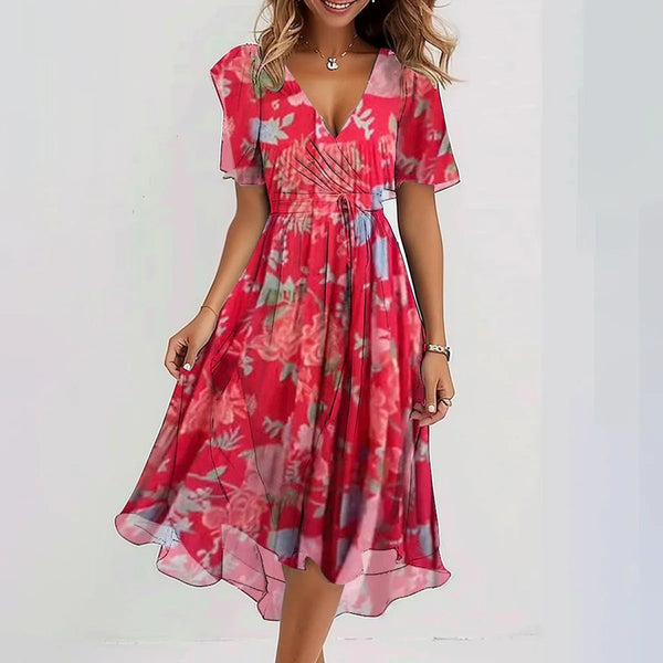 Women’s Elegant Floral Wrap Midi Dress