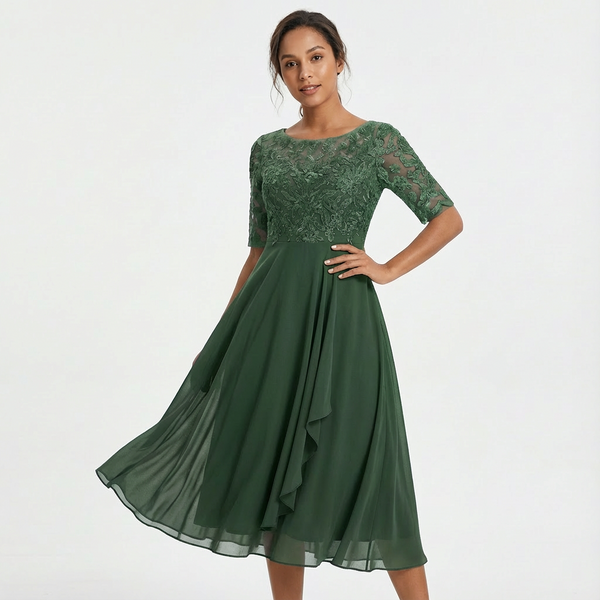 Women's Lace Midi Dress with Half-Sleeves