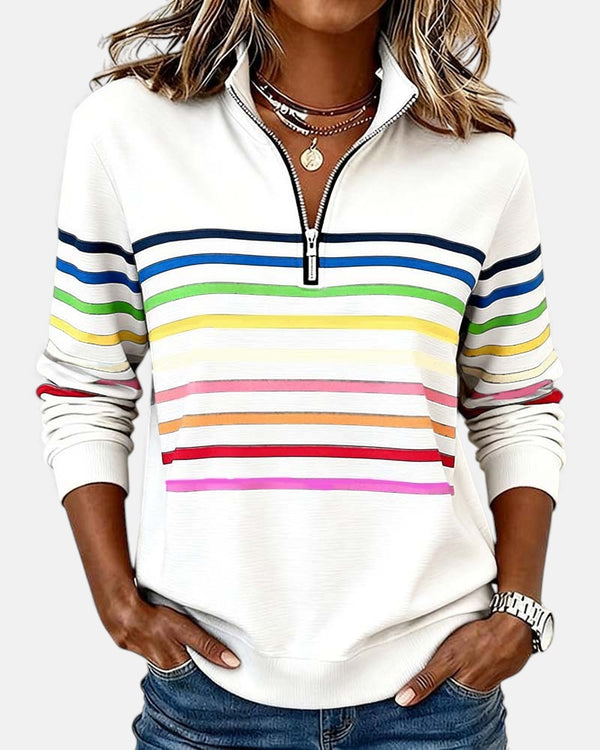 Rainbow Striped Quarter-Zip Sweatshirt