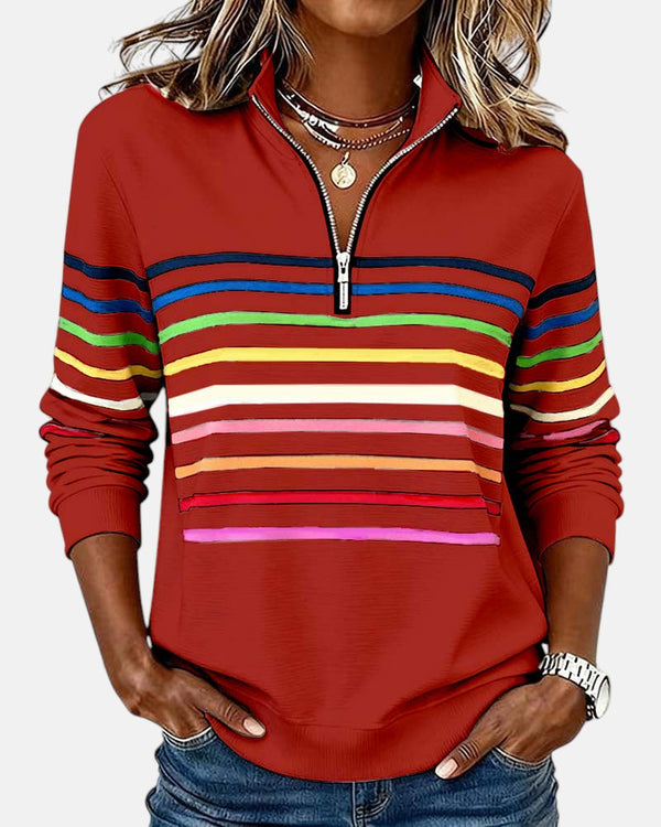 Rainbow Striped Quarter-Zip Sweatshirt