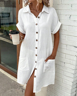 Women's Relaxed Button Shirt Dress with Pockets